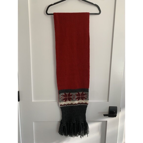 Scarf Multifunction Knit Snowflake‎  Tassels Gray Red White  80x10 Winter Chunky - Picture 7 of 7